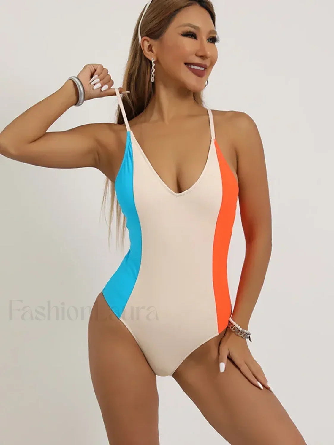 Spliced Contrast Color One Piece