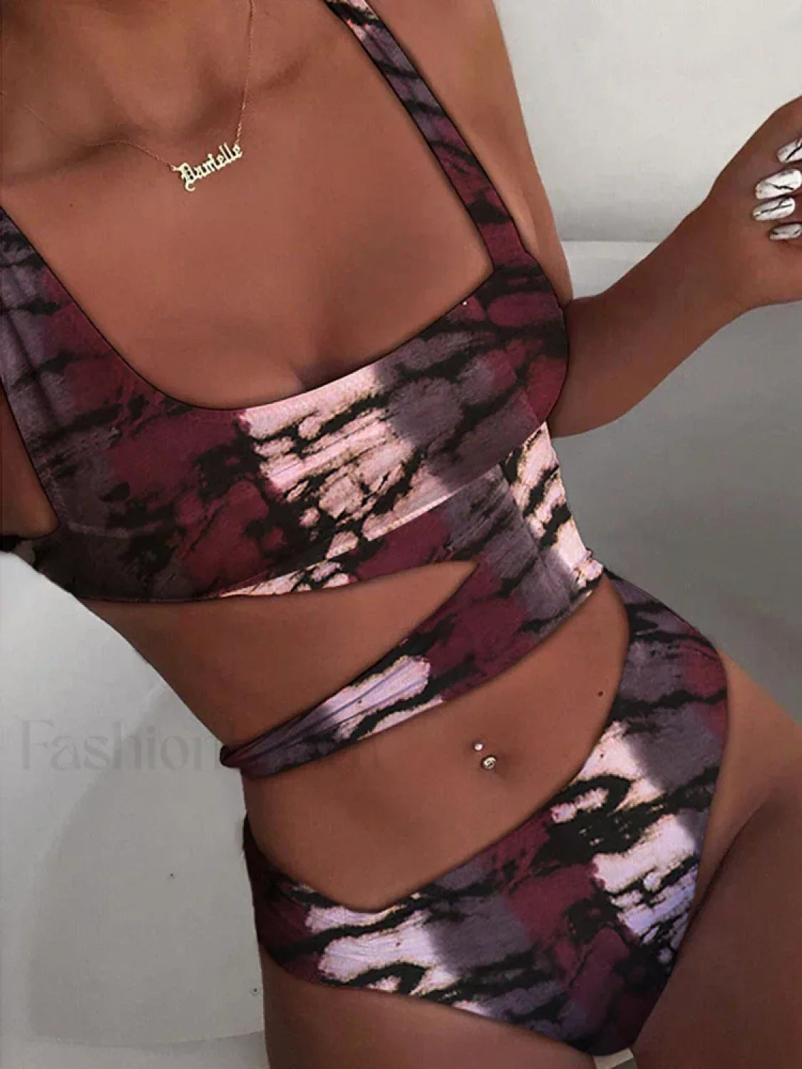 Spliced Hollow Out One Piece Brown / S