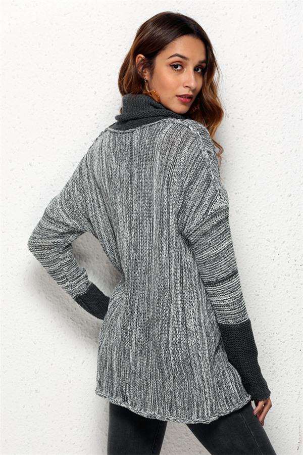 Spliced Turtleneck Loose Pullover Sweater