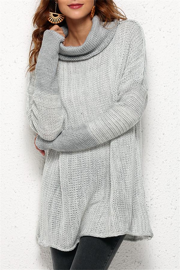 Spliced Turtleneck Loose Pullover Sweater