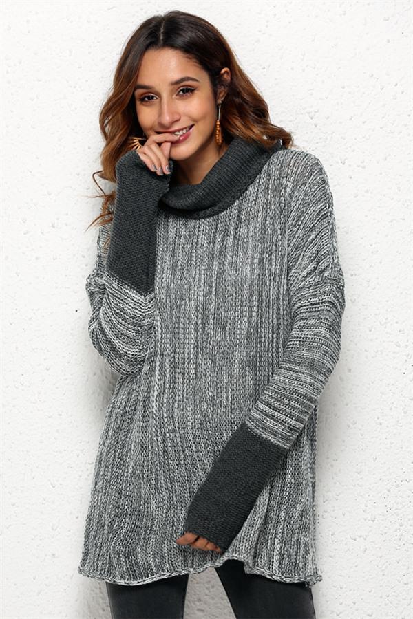 Spliced Turtleneck Loose Pullover Sweater