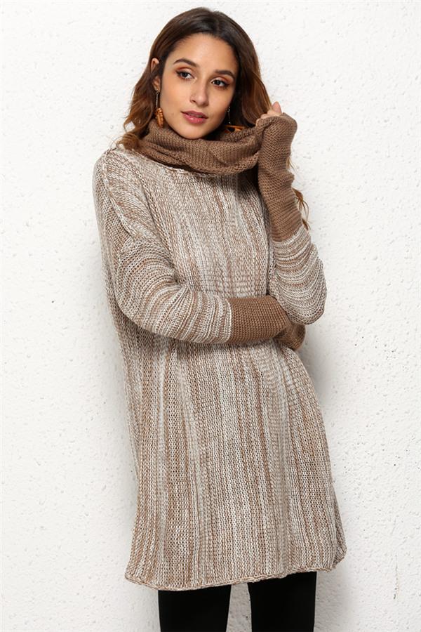 Spliced Turtleneck Loose Pullover Sweater