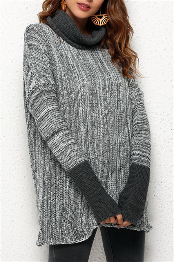 Spliced Turtleneck Loose Pullover Sweater