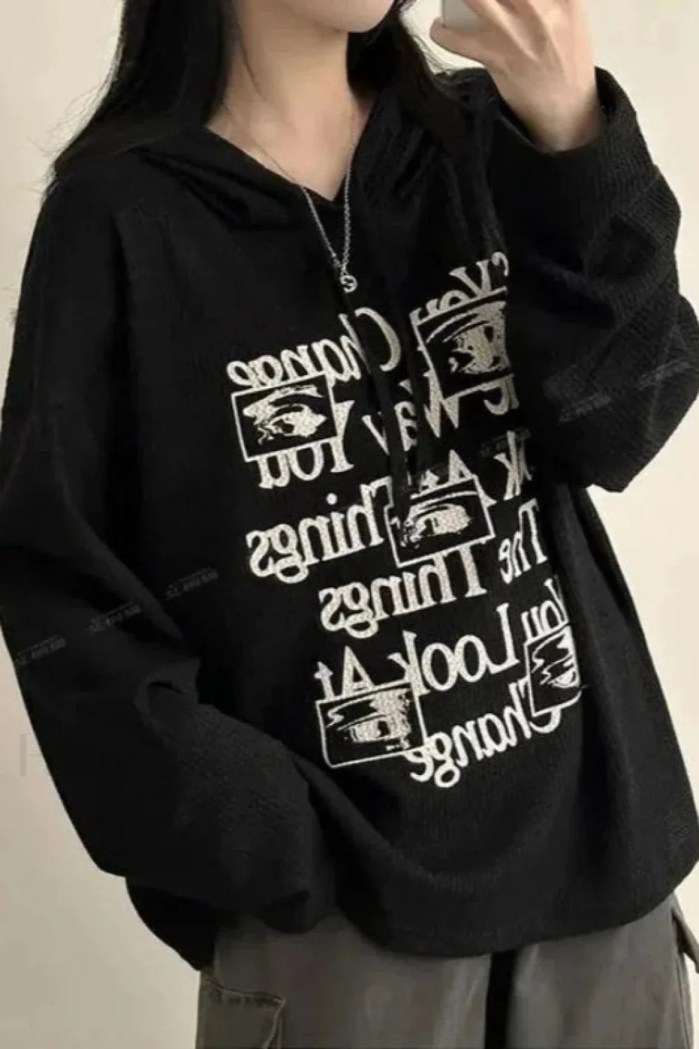 Splicing Printed Letter Hooded Hoodie