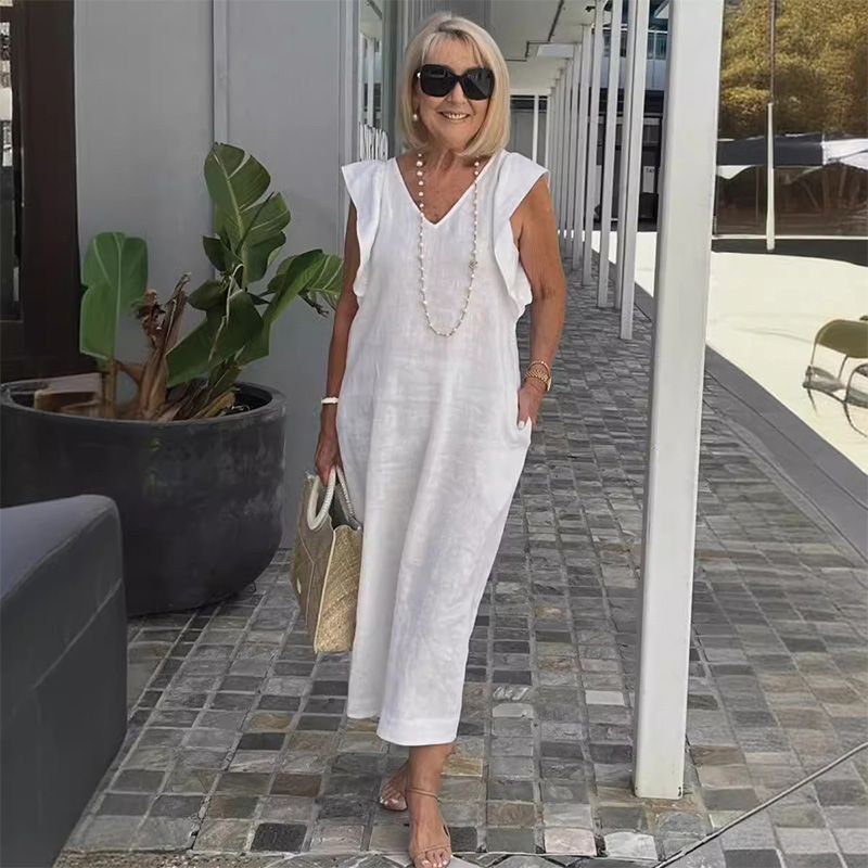 Ruffle Sleeve V-Neck Pocket Midi Dress