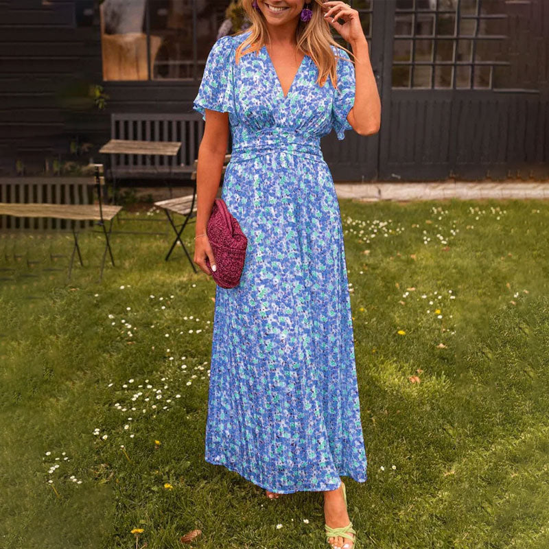 Esther Effortless Women's V Neck Summer Dress with Breathable Fabric Boutique Collection