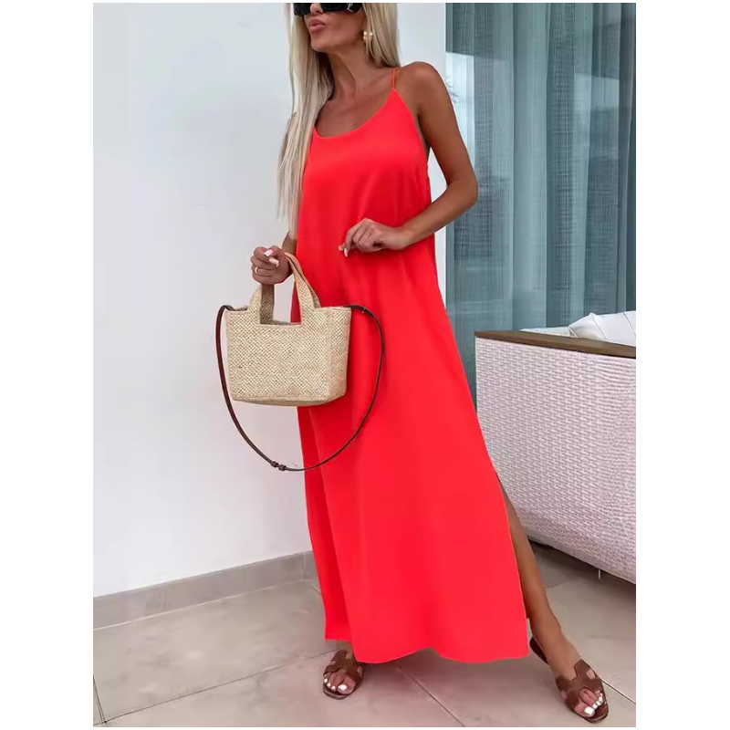 Spaghetti Strap Scoop Neck Flowy A-Line Maxi Summer Dress