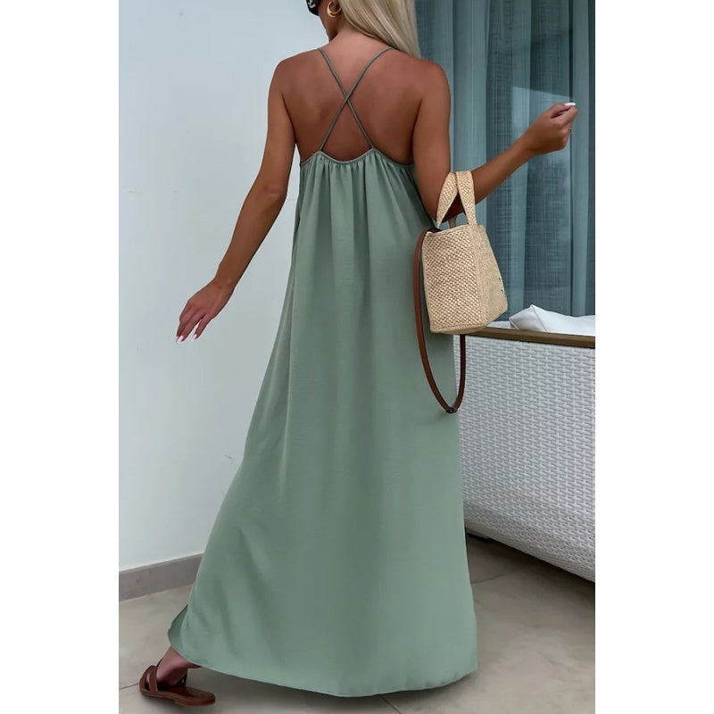 Spaghetti Strap Scoop Neck Flowy A-Line Maxi Summer Dress