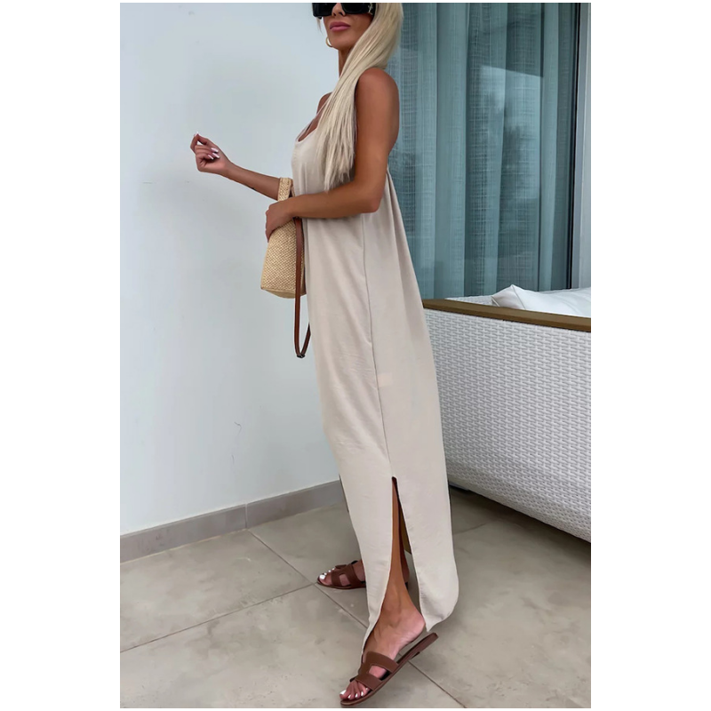 Spaghetti Strap Scoop Neck Flowy A-Line Maxi Summer Dress