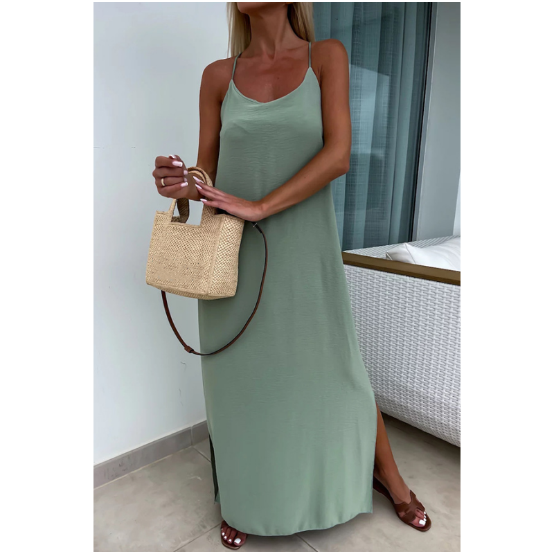 Spaghetti Strap Scoop Neck Flowy A-Line Maxi Summer Dress