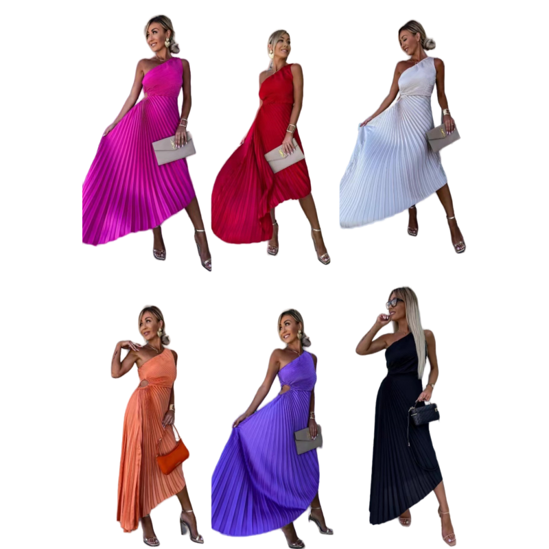 One Shoulder Pleated Maxi Dress