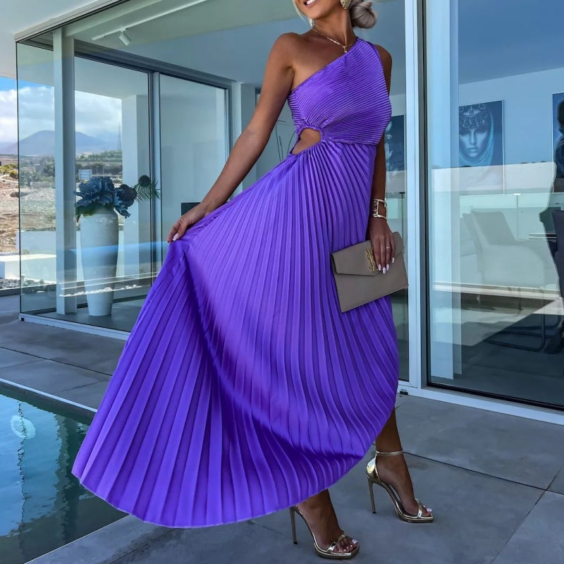 One Shoulder Pleated Maxi Dress