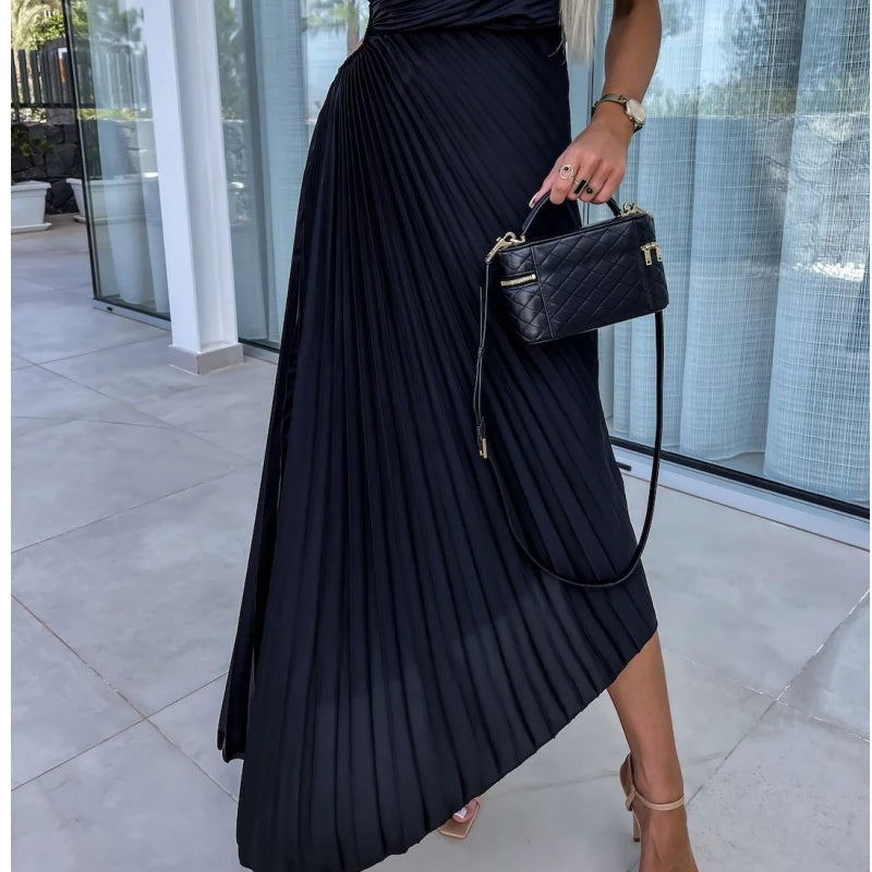 One Shoulder Pleated Maxi Dress