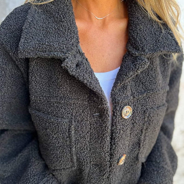 Teddy Fleece Collared Button Front Pocket Shacket Jacket