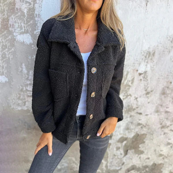 Teddy Fleece Collared Button Front Pocket Shacket Jacket