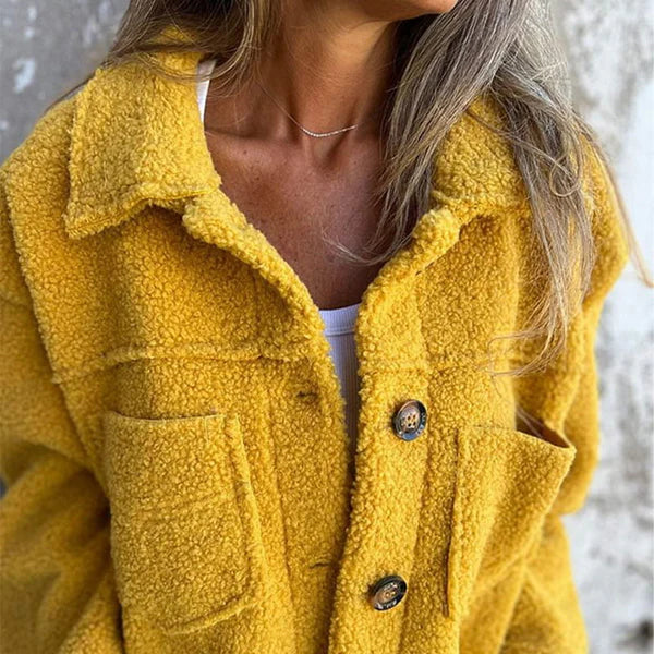 Teddy Fleece Collared Button Front Pocket Shacket Jacket