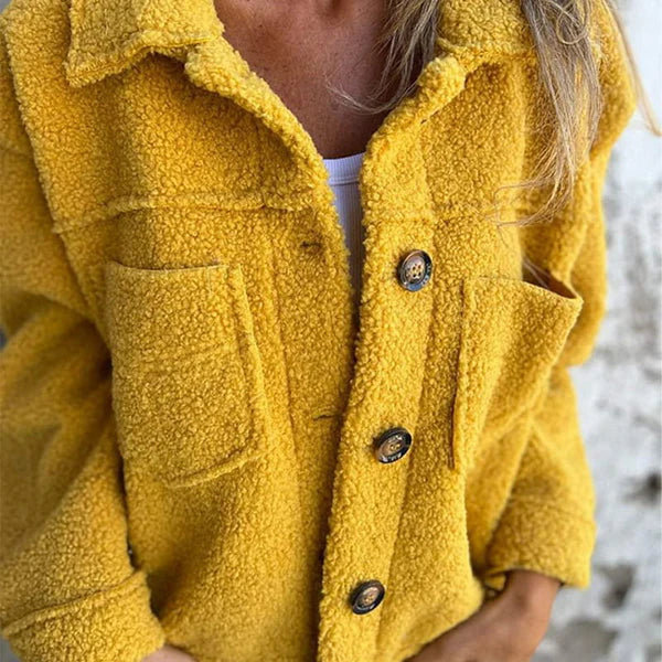Teddy Fleece Collared Button Front Pocket Shacket Jacket