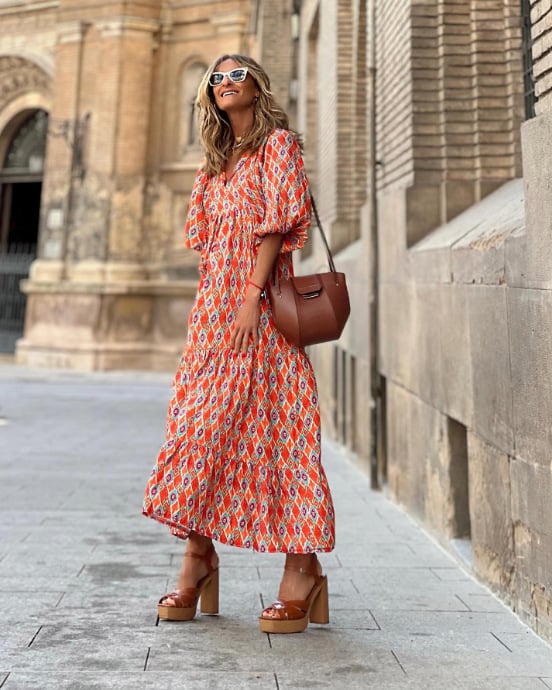V-Neck Puff Sleeve Tiered Maxi Dress 9