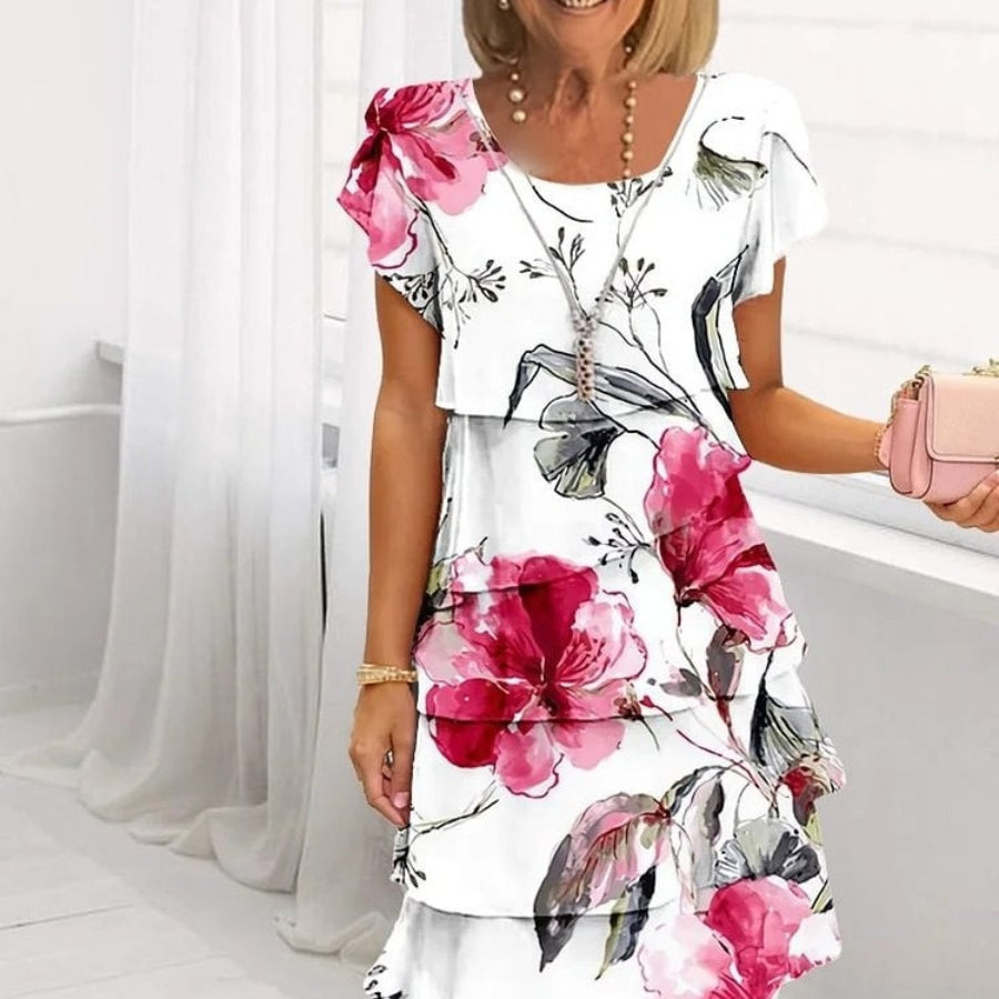 Lyra - Graceful Floral Elegance Dress Red