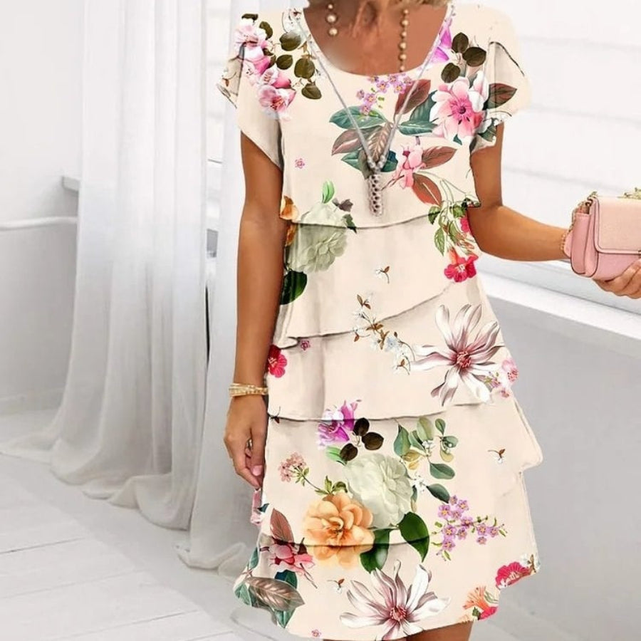 Lyra - Graceful Floral Elegance Dress Beige