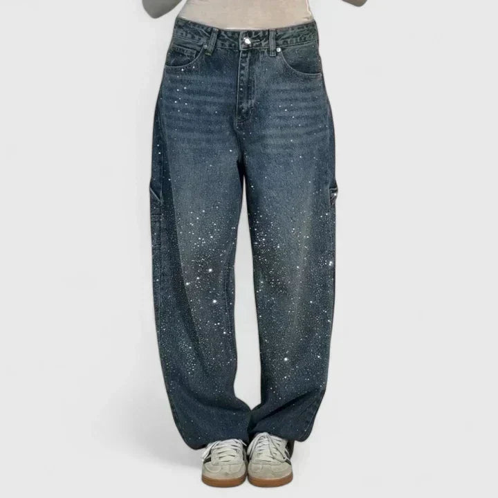 High Waist Splatter Wash Wide Leg Cargo Jeans