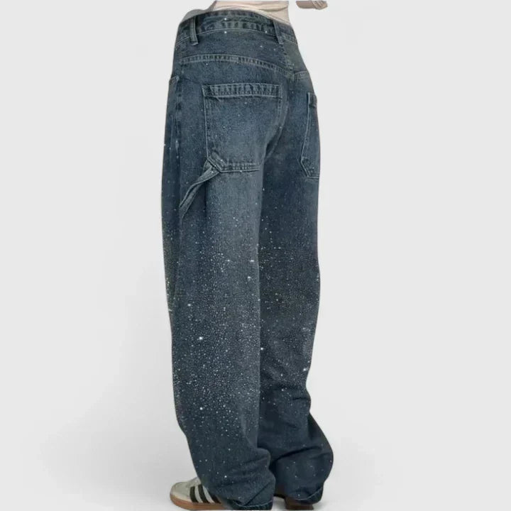 High Waist Splatter Wash Wide Leg Cargo Jeans