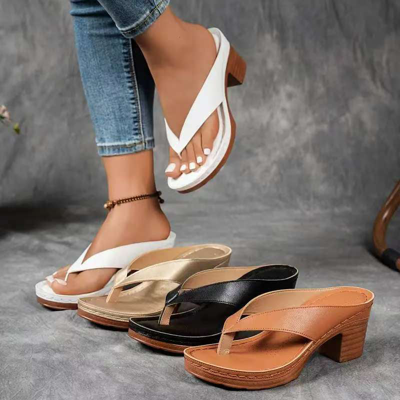 Thong Toe Platform Block Heel Slide Sandals