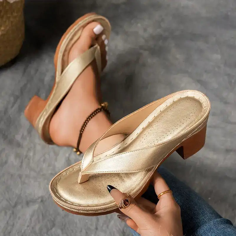 Thong Toe Platform Block Heel Slide Sandals
