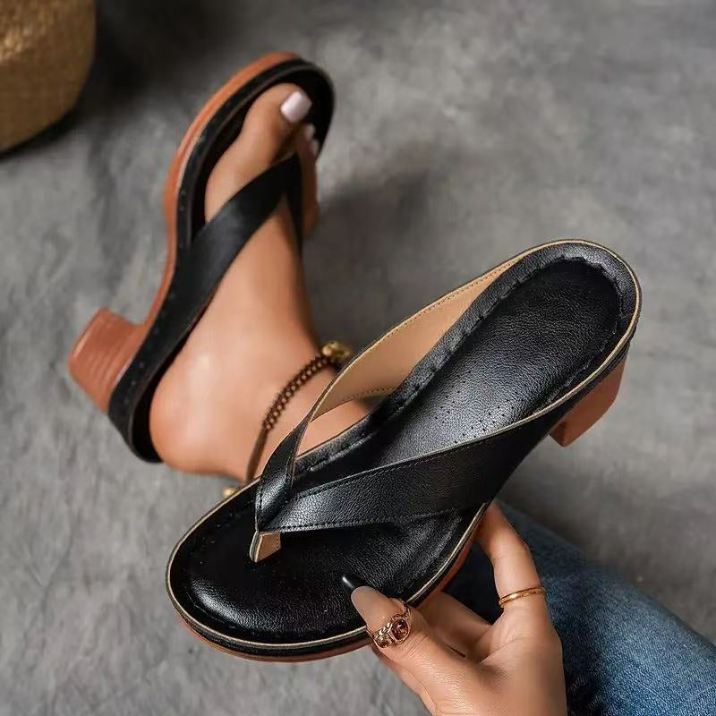 Thong Toe Platform Block Heel Slide Sandals