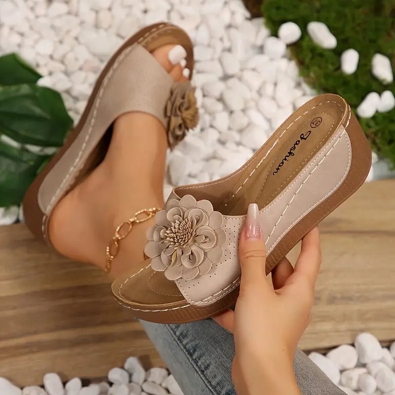 Open Toe Flower Wedge Slide Sandals