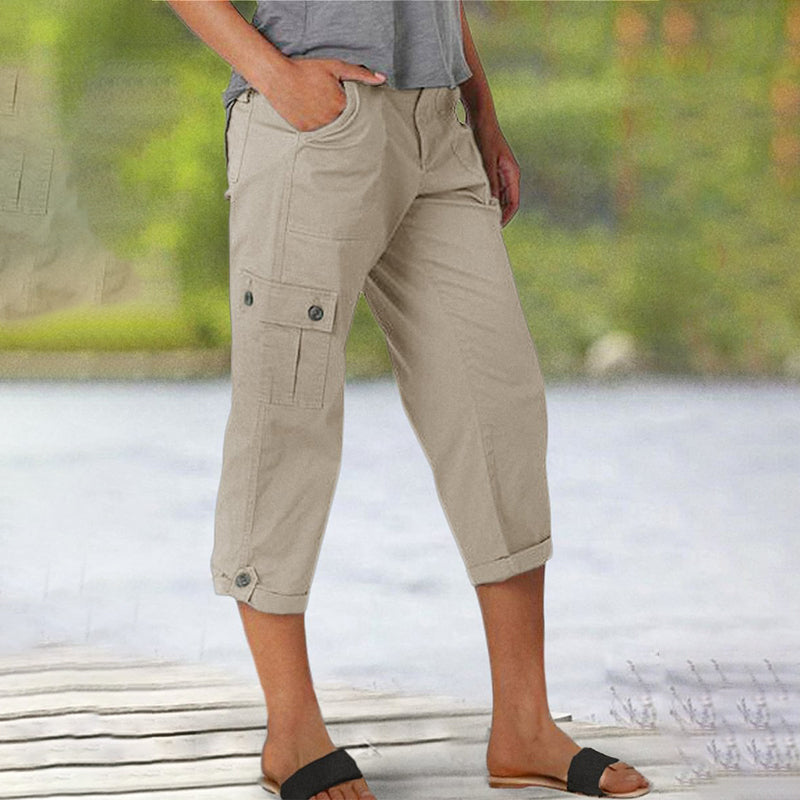 High Waist Multi Pocket Cargo Capri Pants