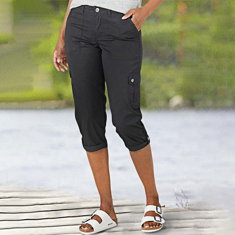 High Waist Multi Pocket Cargo Capri Pants