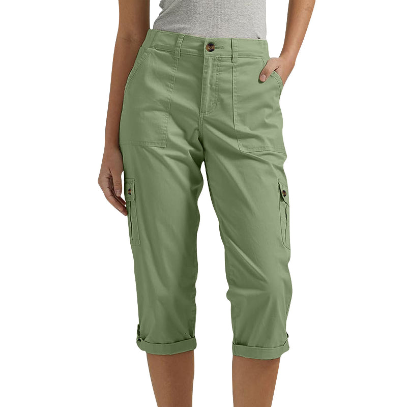 High Waist Multi Pocket Cargo Capri Pants