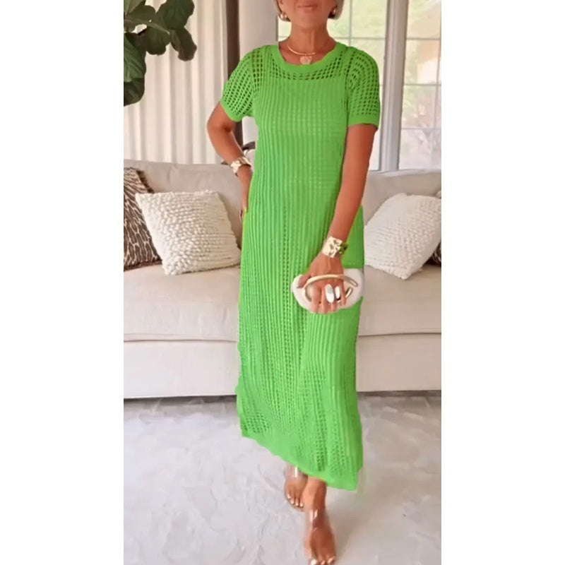 Crochet Knit Short Sleeve Maxi Dress Summer 5