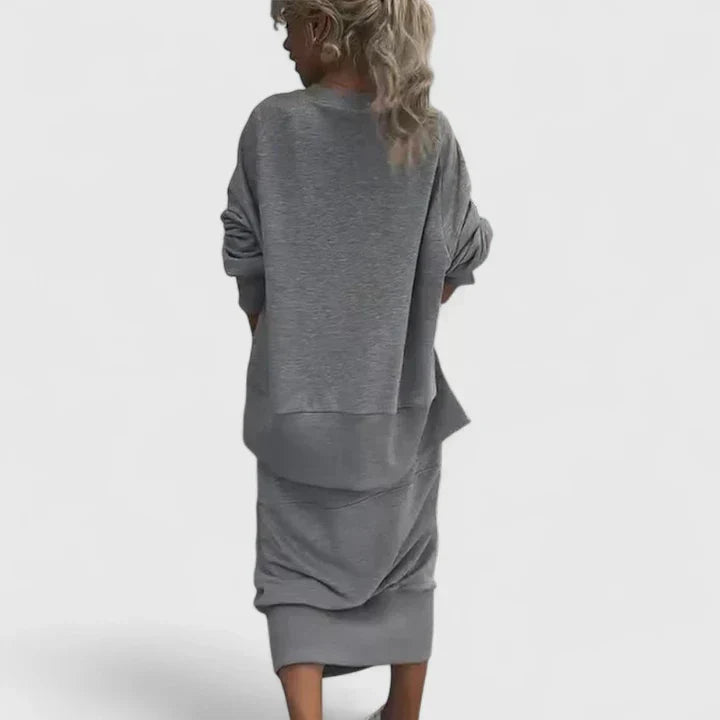 Crew Neck Sweatshirt and Pocket Midi Skirt Two Piece Set