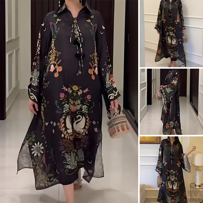 Floral Chiffon Long Sleeve Maxi Dress