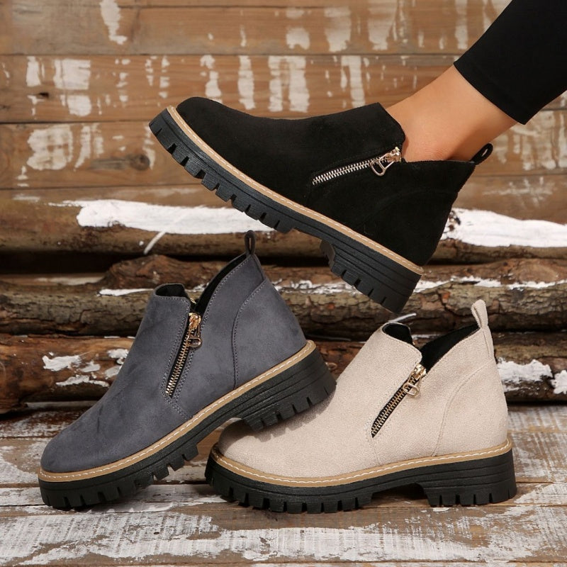 Side Zip Lug Sole Platform Ankle Boots