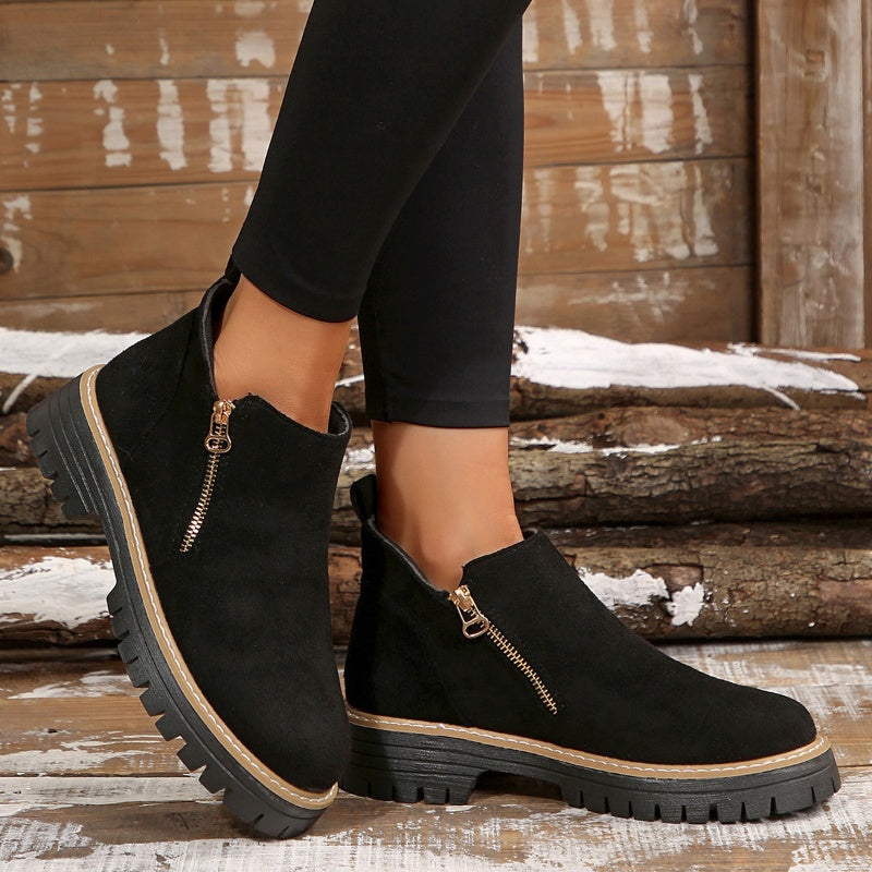 Side Zip Lug Sole Platform Ankle Boots