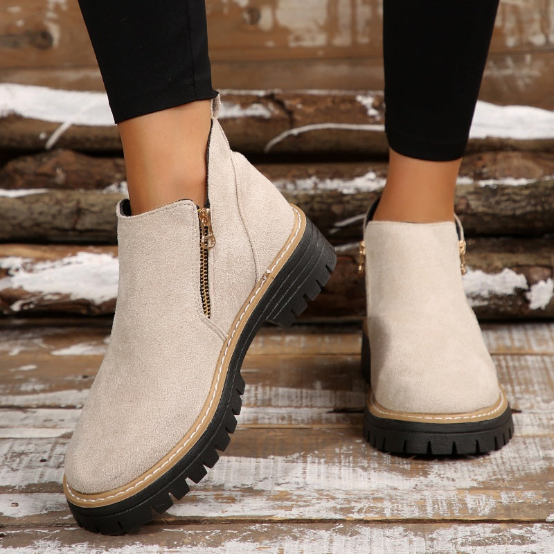 Side Zip Lug Sole Platform Ankle Boots