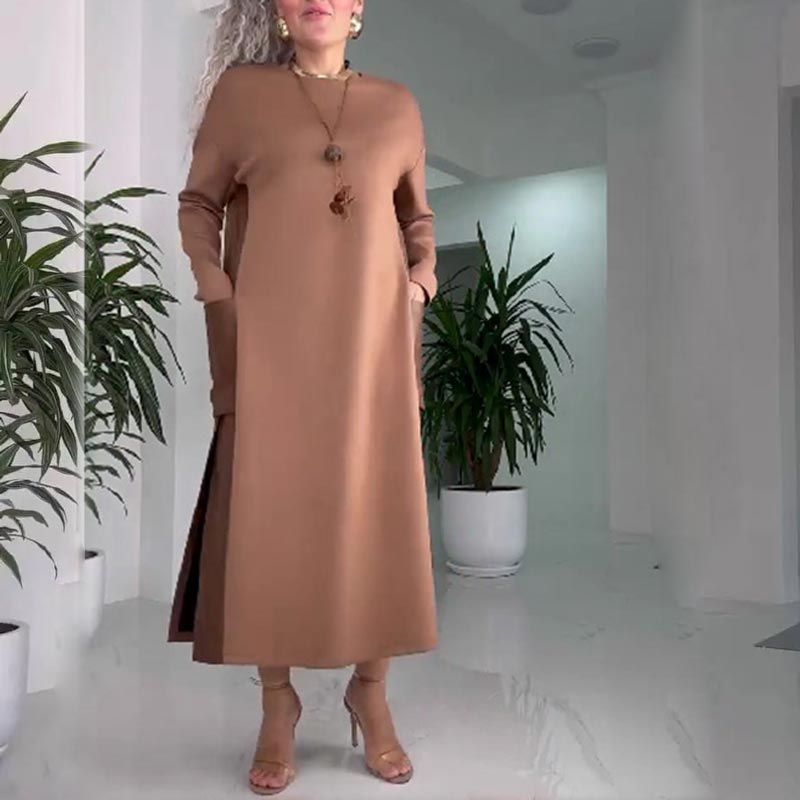 Long Sleeve Faux Leather Patchwork High Split Maxi Dress 13