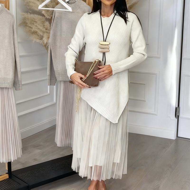 Knit Sweater and Pleated Tulle Midi Two Piece Set 5