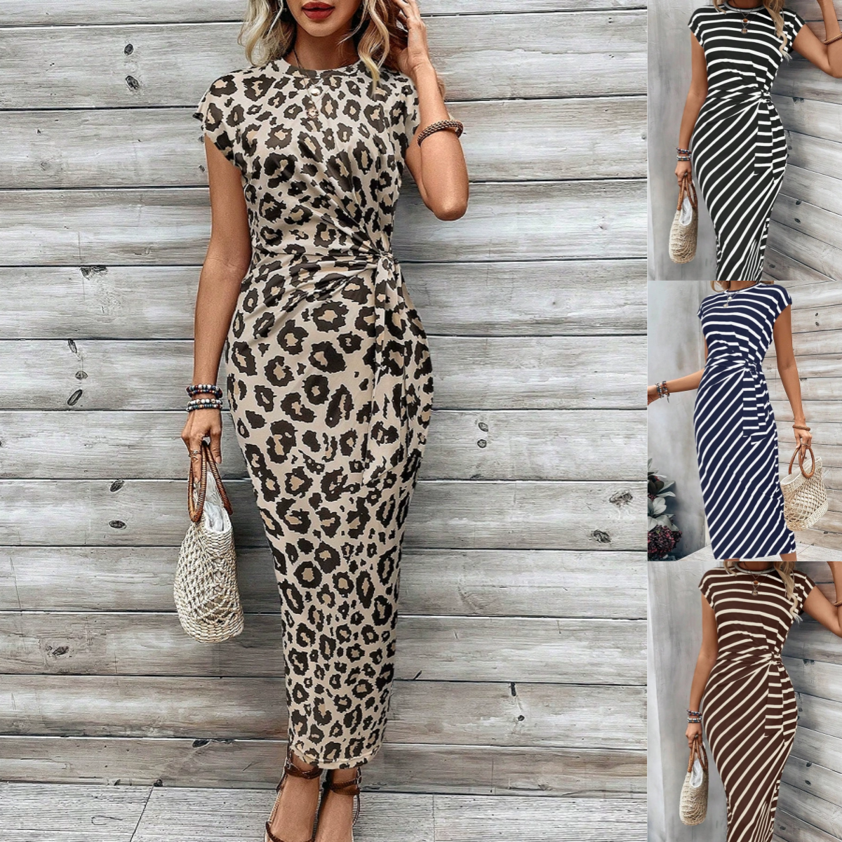 High Neck Cap Sleeve Ruched Bodycon Maxi Dress