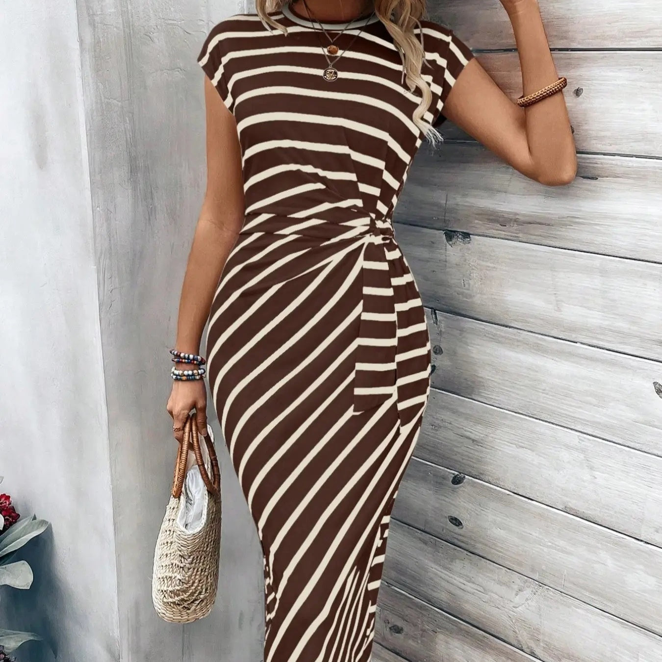 High Neck Cap Sleeve Ruched Bodycon Maxi Dress 15