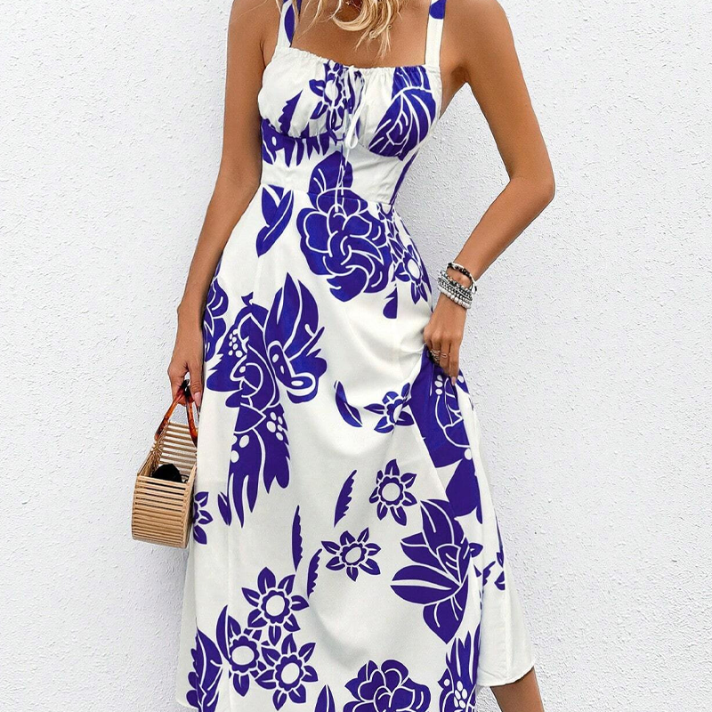 Floral Square Neck A-Line Midi Dress 6
