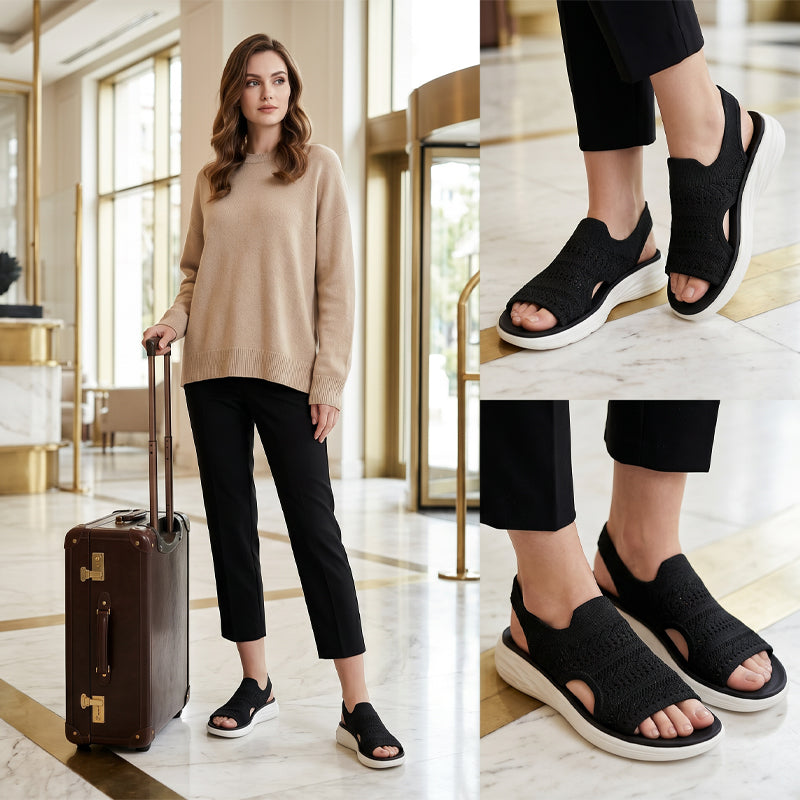 Open Toe Knit Cutout Platform Slide Sandals
