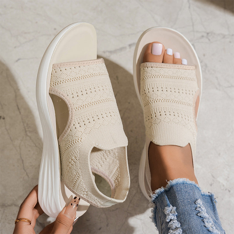 Open Toe Knit Cutout Platform Slide Sandals