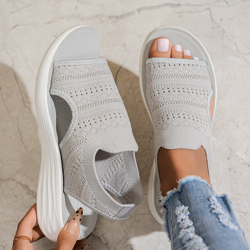 Open Toe Knit Cutout Platform Slide Sandals