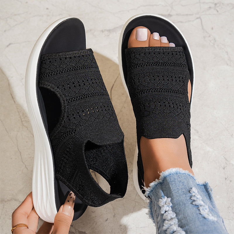 Open Toe Knit Cutout Platform Slide Sandals
