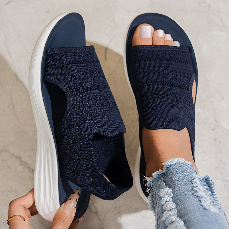 Open Toe Knit Cutout Platform Slide Sandals