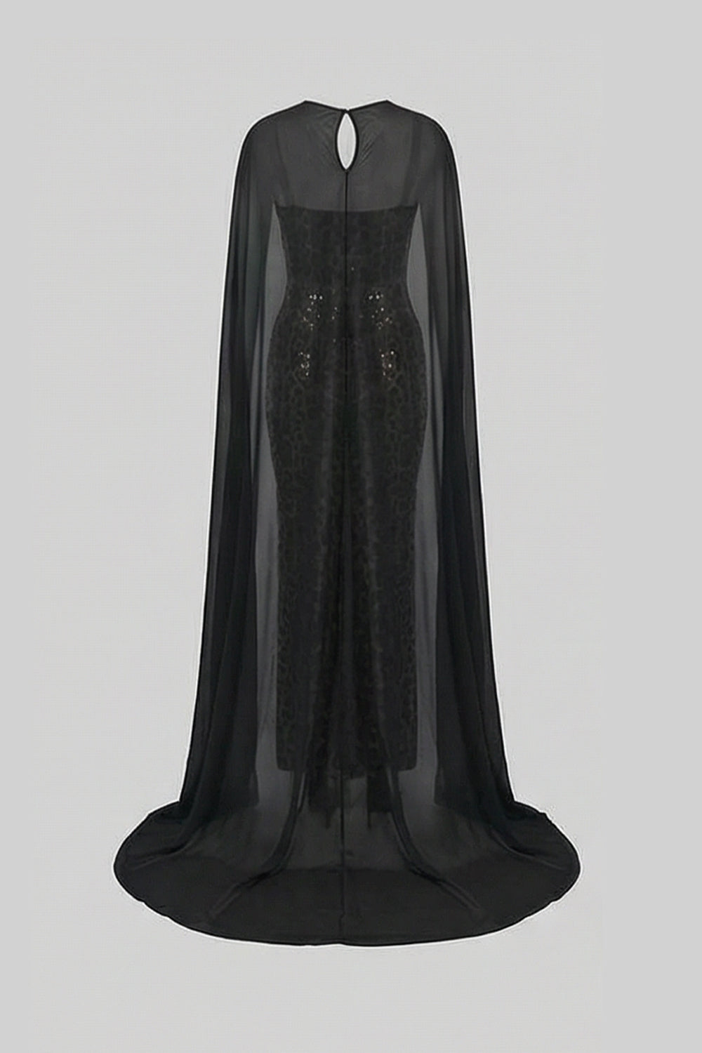 Leopard Print Sequin Sheer Cape Overlay Mermaid Maxi Gown 5